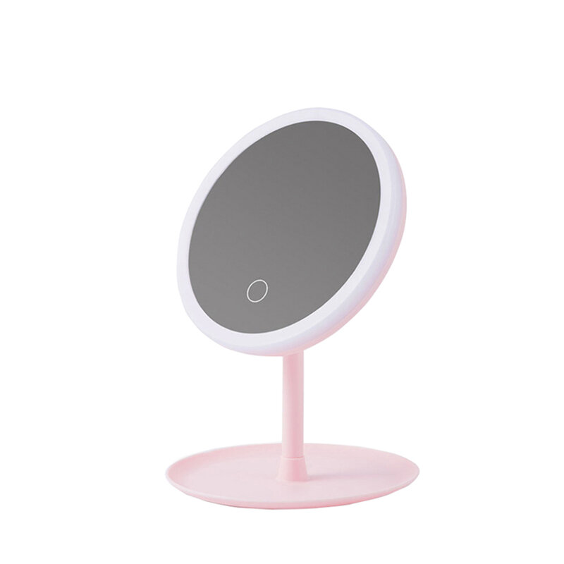LED Tricolour Light Makeup Mirror Storage Cosmetics Tray  Adjustable Touch Dimmer Portable and Detachable USB Beauty Mirror