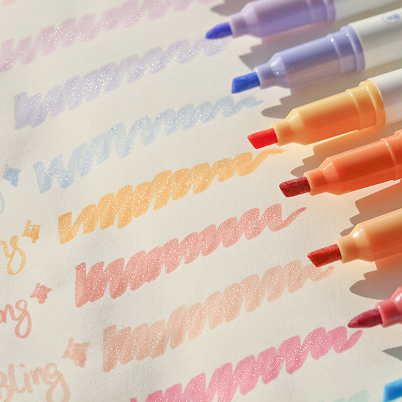 Conjunto de canetas brilhantes de cor brilhante, marcador de texto brilhante, pincel para desenho, pintura, arte, escola, metálica, bling, 4mm, 4pcs