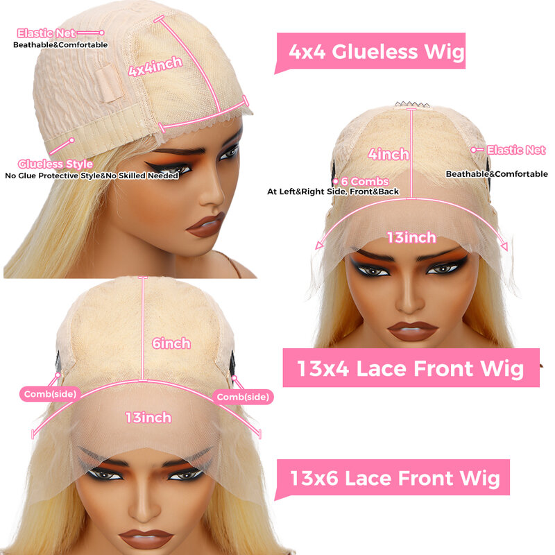 Honey Blonde Body Wave Lace Front Wig para Mulheres, HD Transparente Lace Frontal Perucas, Cabelo Humano Colorido, 13x4, 13x6
