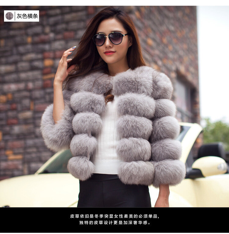 イミテーションフォックスの毛皮のコート,新しいスリムなショートスタイルのステッチが施された女性用ショートコート,卸売り