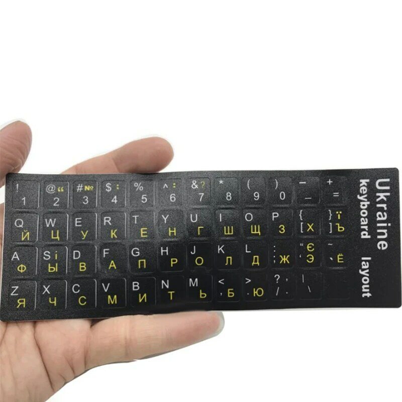 Pegatina de teclado en idioma de Ucrania, alfabeto duradero, fondo negro, letras blancas para PC portátil Universal