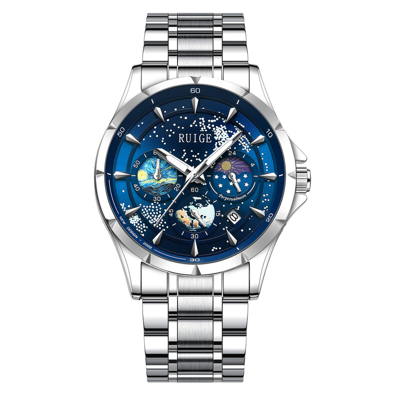 RUIGE-reloj ultradelgado de marca suiza para hombre, cronógrafo de moda, Mar estrellado, luminoso, informal, resistente al agua