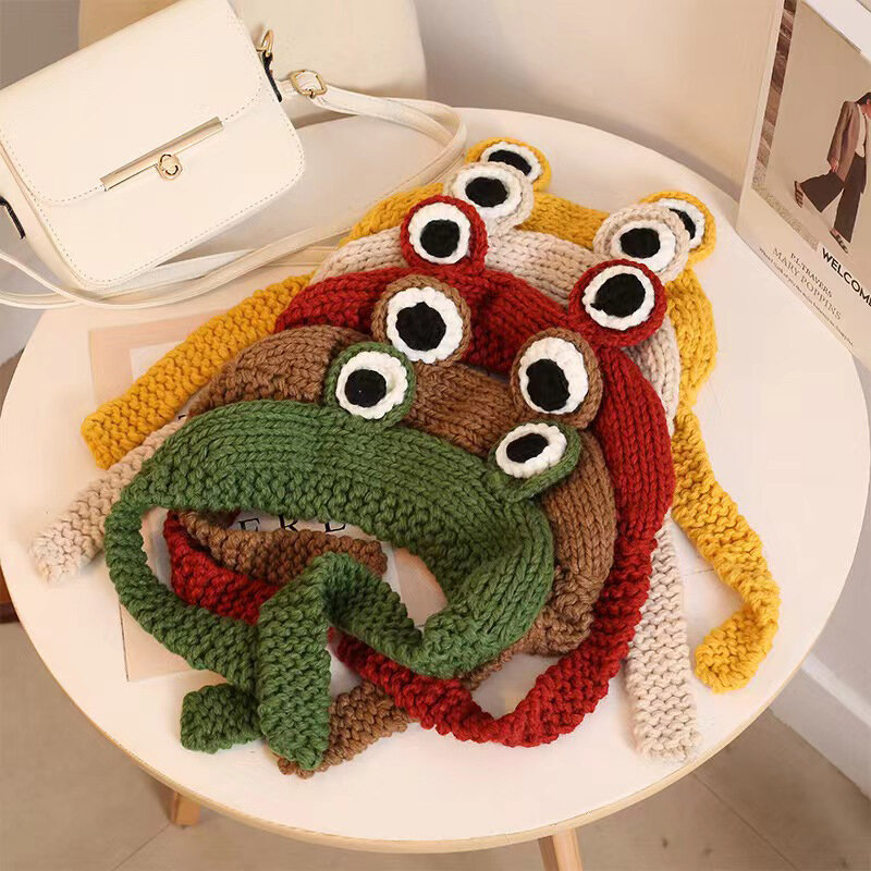 1pc Hot Fashion Design Solid Color Cartoon Frog Knitted Hat Winter Warm Hat Skullies Cap Beanie Hat For Kid Boy And Girls