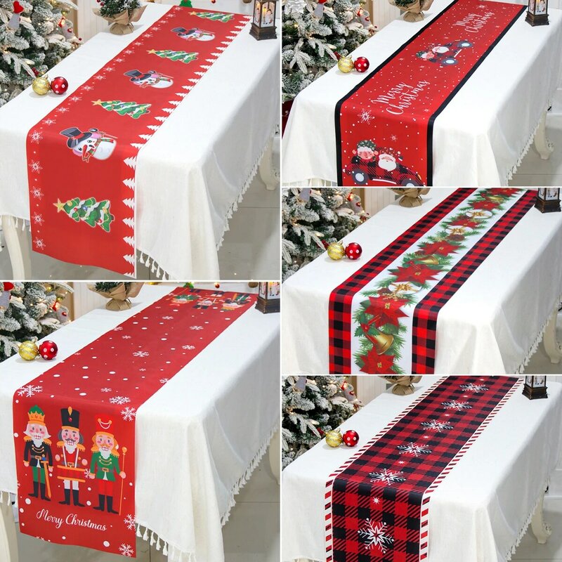 Kerst Tafelloper Polyester Kersttafel Vlag Hoes 2023 Vrolijke Kerstversiering Voor Thuis 2024 Nieuwjaar Tafelkleed