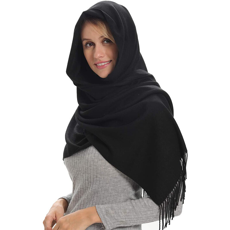 Longue écharpe en cachemire pour femme, châle fin, pashmina, hijabs, glands, enveloppes, document solide, mode, hiver