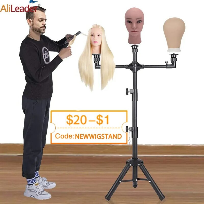 New Wig Stand With Three Holders For Canvas Head For Wig Making Mannequin Head For Wig Display Hairdressing Training Doll Head
