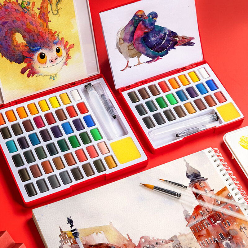 Faber-castell-caja de pintura de acuarela portátil, suministros de arte con pincel de colores brillantes, 24/36/48 colores sólidos