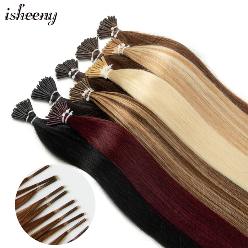 Ekstensi rambut ujung pirang I ekstensi rambut asli asli tanpa ikatan lurus alami 14 "-20" 30g rambut sambungan ujung tipis ringan