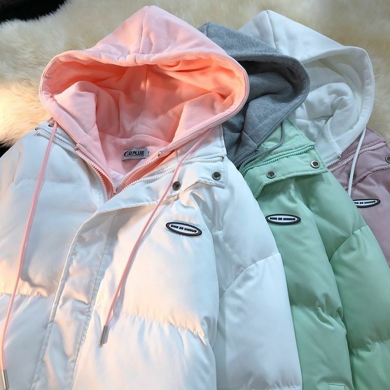 Manteau en coton ample à capuche pour femme, faux deux pièces, épais, japonais, mignon, Ins Tide, hiver, nouveau, 2022