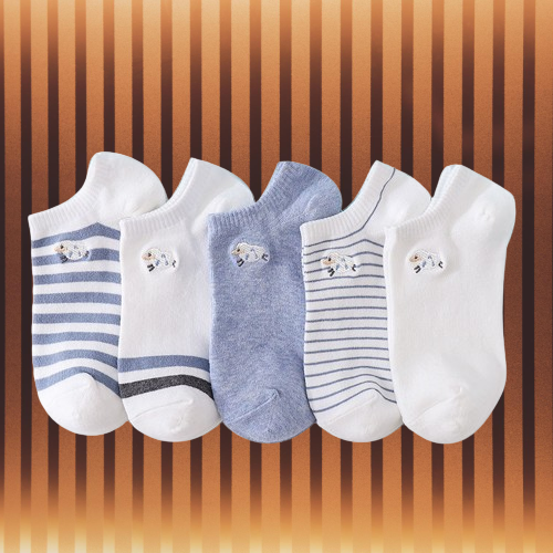 Calcetines cortos de algodón con bordado para mujer, medias náuticas de tendencia fina, boca baja, color blanco, 5/10 pares