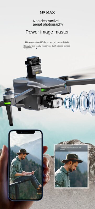 Drone de photographie aérienne à cardan à trois axes, transmission d'images numériques, surveillance UAV, XMR, C, M9 MAX