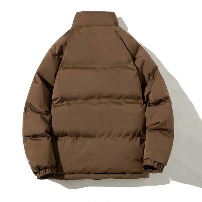 Mantel penutupan ritsleting mantel katun musim dingin dengan kerah berdiri tebal perlindungan leher ritsleting penutup Pria Lengan Panjang Solid