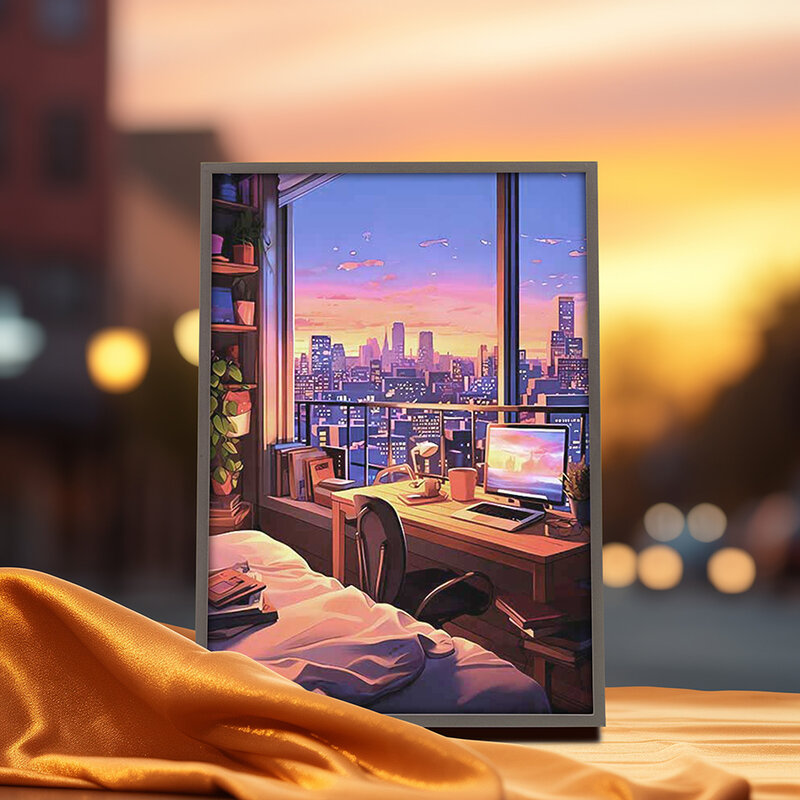 Animation Room The city outside the Wind LED Light Painting Photo Frame USB Painting Art Nightlight Room Decoration Friends Gift