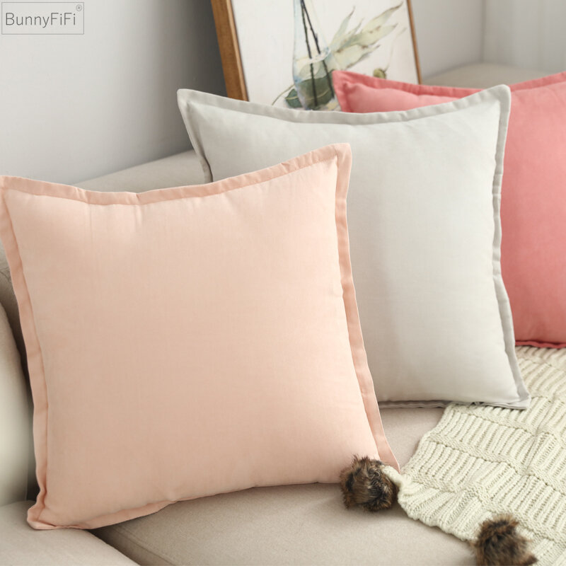 Federa per cuscino solida fodera per cuscino rosa fodera per cuscino decorativo per la casa morbida in pelle scamosciata avorio con frange 45 x4 5cm/60 x6 0cm/30x50cm