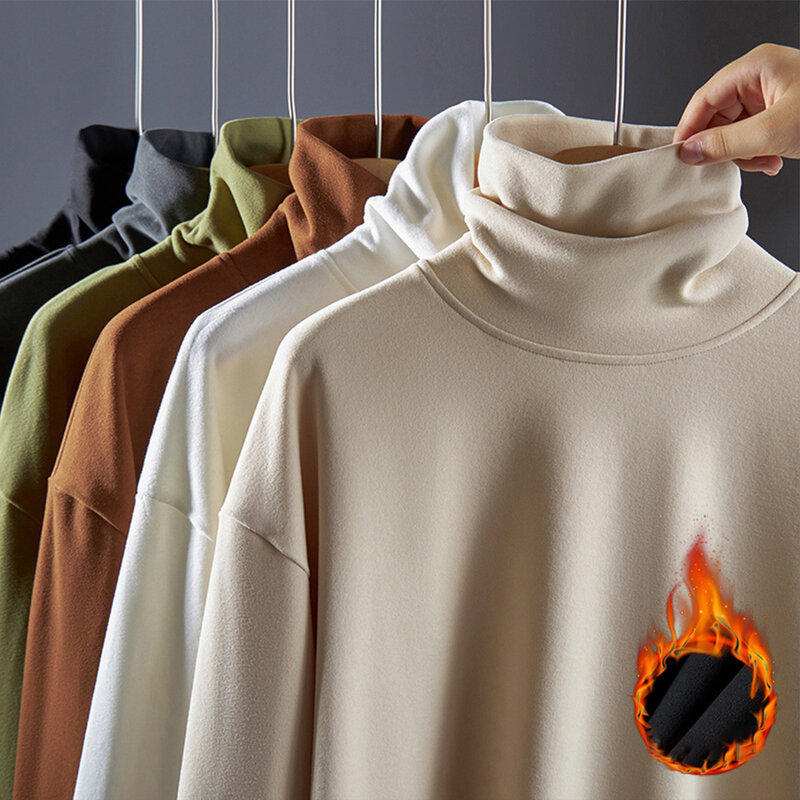 Camiseta de gola térmica masculina, tops de manga comprida, suéter elástico fino, pulôver básico, roupa interior quente, outwear masculino, inverno