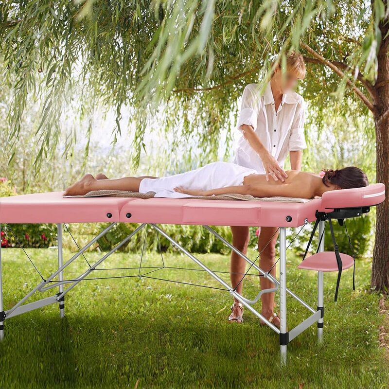 Yahetech-Mesa de masaje portátil de 2 secciones, camas de Spa con taburete rodante, cama de masaje