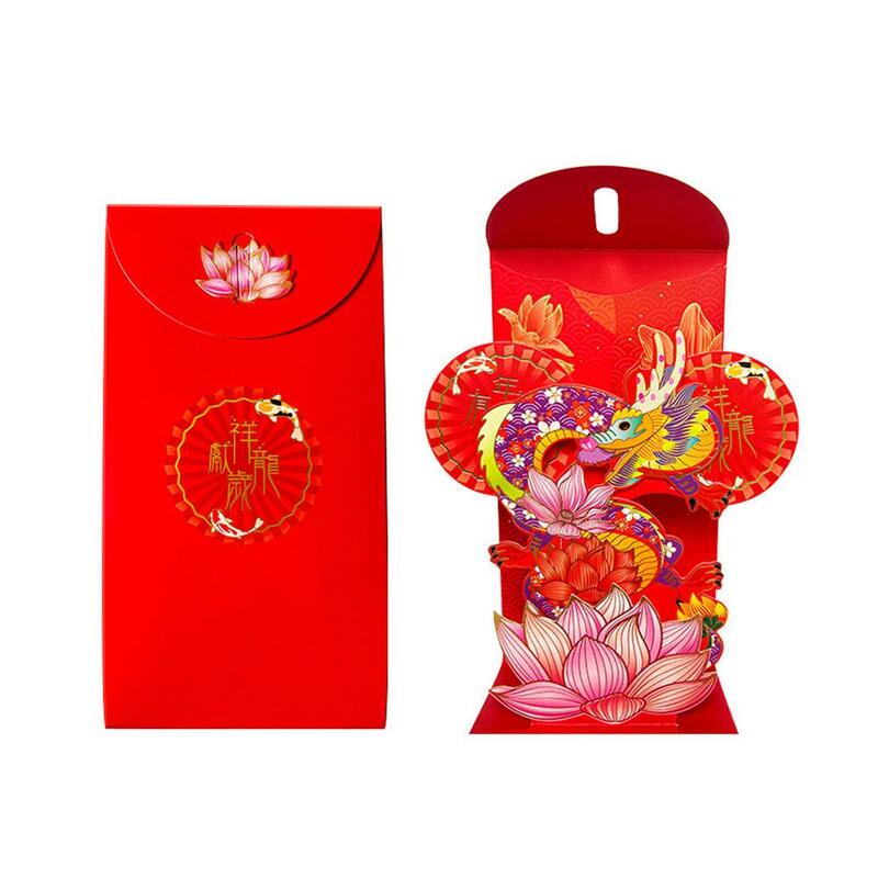 3d-конверты в китайском стиле «Год Дракона», красный Карманный конверт для денег, праздник весны, счастливый карман для денег, с новым годом 2024