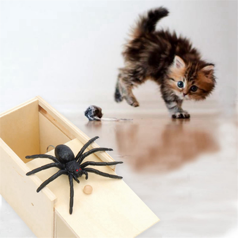 트릭 거미 재미있는 공포 상자 나무 숨겨진 상자 품질 장난 나무 공포 상자, 재미있는 게임 장난, 친구 사무실 장난감