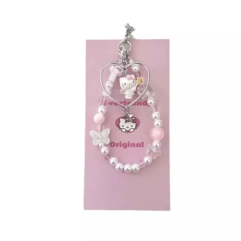 Coque de téléphone en perles Sanurgente Love Hello Kitty, porte-clés de dessin animé, pendentif, sangle de sac à dos, décoration, cadeau de vacances, JOGirl, Kawaii