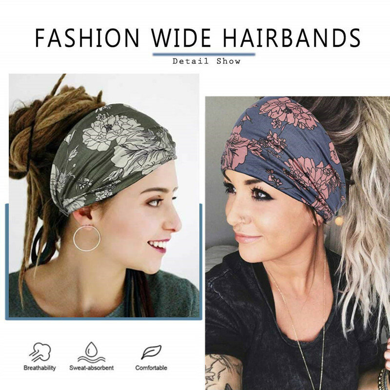 New Boho Flower Print fasce larghe Vintage Knot elastico turbante Headwrap per le donne ragazze cotone morbido Bandana accessori per capelli