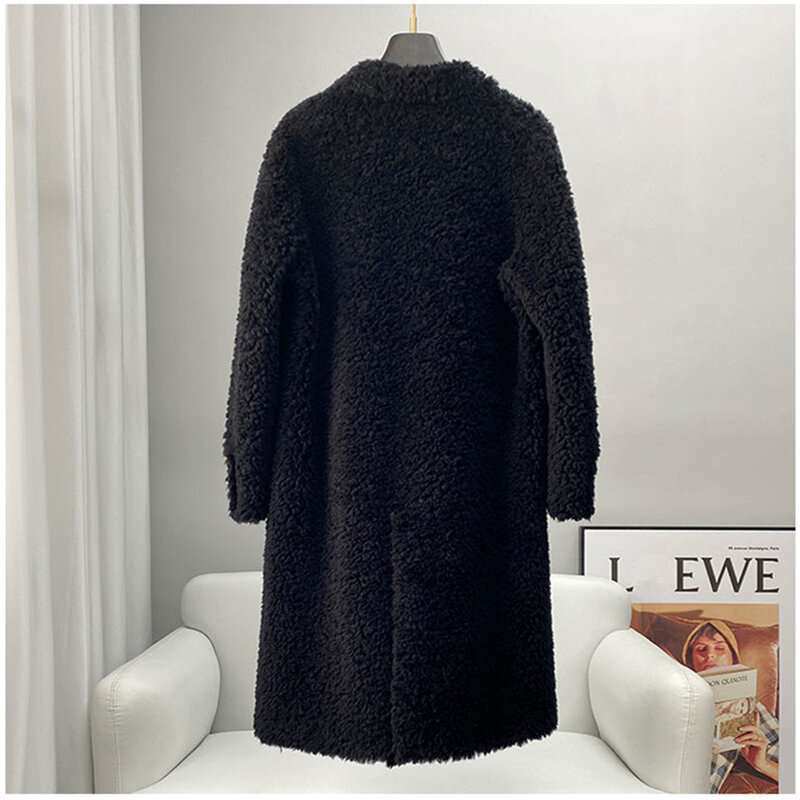 Aisu-女性用の本物のウールの毛皮のコート,ジャケット,冬,暖かい,羊毛,大型,2138