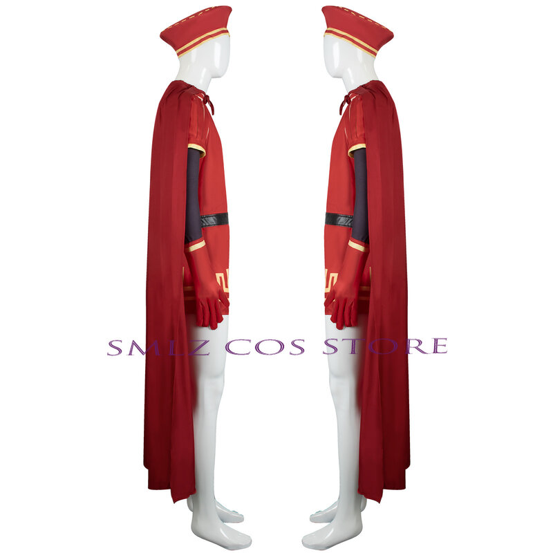 Disfraz de Lord Farquaad para hombre y mujer, conjunto de uniforme de Anime, capa, guante, sombrero, Medieval, fiesta de Halloween, traje rojo