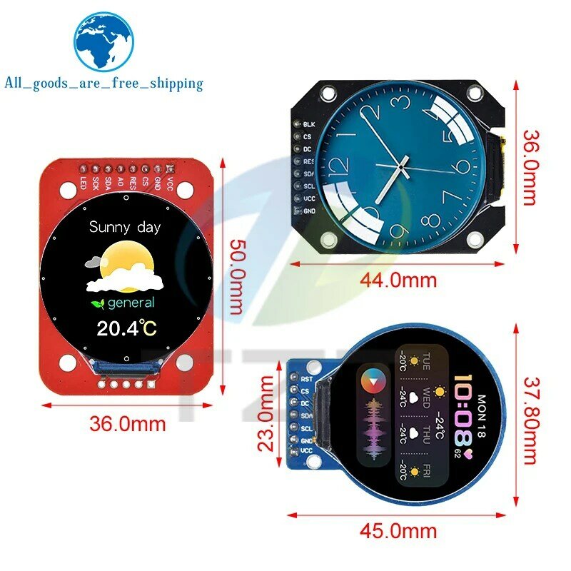Tzt Tft Display 1.28 Inch Tft Lcd Display Module Ronde Rgb 240*240 Gc9a01 Driver 4 Wire Spi Interface 240X240 Pcb Voor Arduino