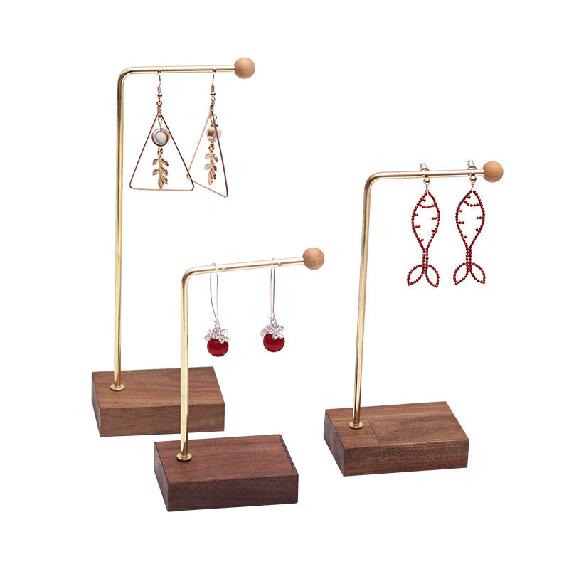 wooden dangle earring stand holder, hoop earring displays for selling jewelry, mini brass earring hanger