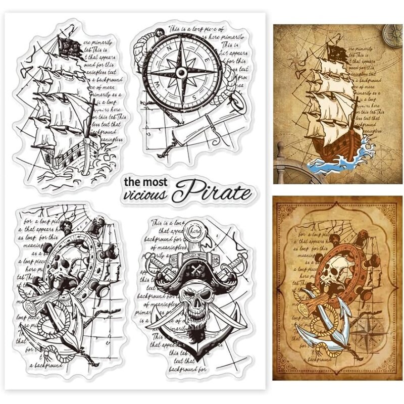 Vintage Navigation Clear Stamps for DIY Scrapbooking Retro Pirate Sailboat Silicone Clear Stamp Seals Transparent Stamps for