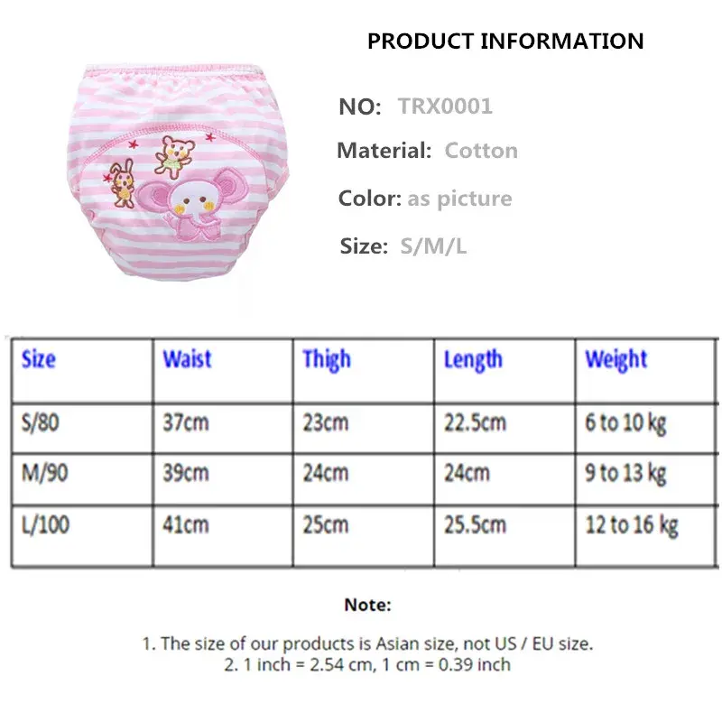 Pantalones de entrenamiento impermeables para bebé, ropa interior de algodón para aprendizaje, 25 piezas, Trx0001