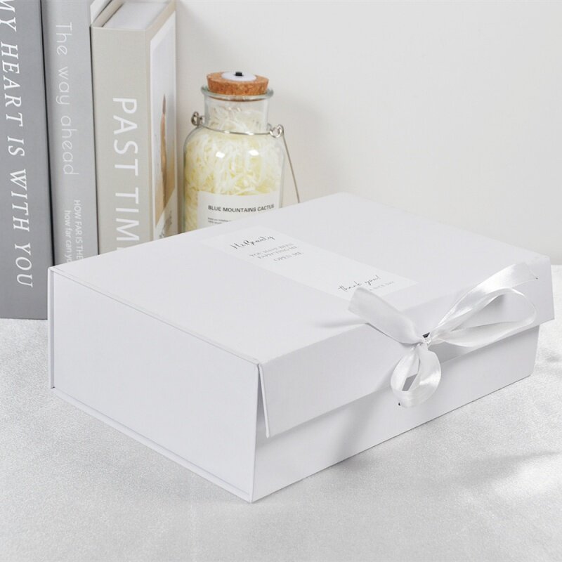 Customized productTendencias 2024 Magnet Flip Lid Cardboard Paper Packaging Custom Logo Ribbon White Foldable Box