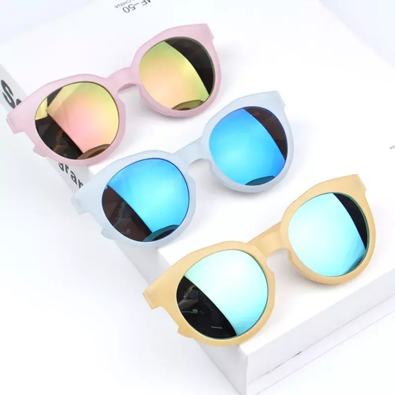 Детские солнцезащитные очки, цветные зеркальные отражающие очки, Лидер продаж, для мальчиков и девочек, классические милые Солнцезащитные очки в стиле ретро, круглые очки UV400