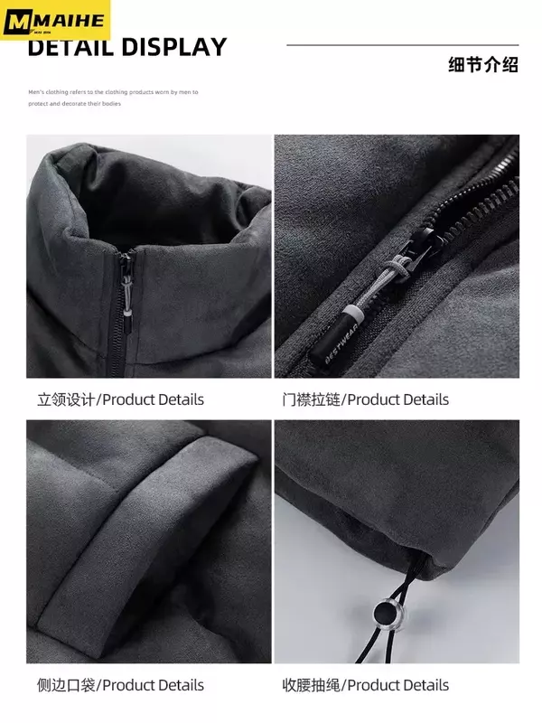 2023 nuova giacca invernale da uomo moda casual addensato antivento caldo parka Harajuku cappotto vintage in pelle scamosciata con colletto alla coreana per le donne
