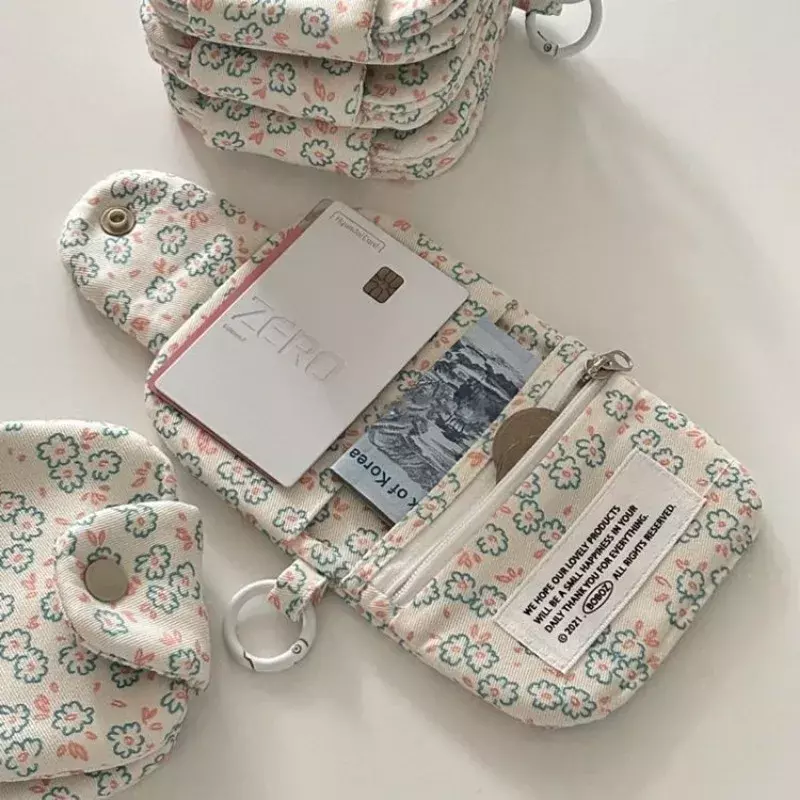 귀여운 학생 동전 지갑 카드 심플한 꽃무늬 한국 패션 지갑 카드홀더, 여아용 휴대용 귀여운 소형 보관 가방, 1 PC