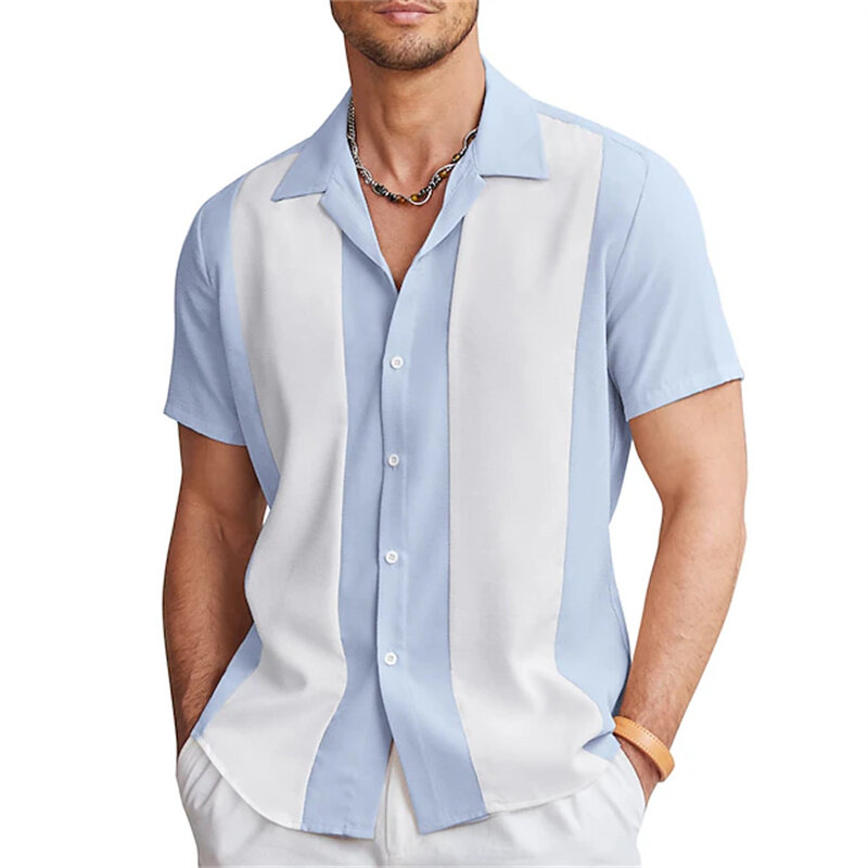 Рубашка мужская для боулинга, модная повседневная сорочка на пуговицах, с короткими рукавами, с лацканами, Уличная Повседневная, 6 цветов, лето 2023