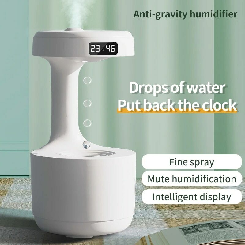 Humidificador de aire con gotas de agua, generador de niebla antigravedad ultrasónico, pulverizador sin peso con luz nocturna LED