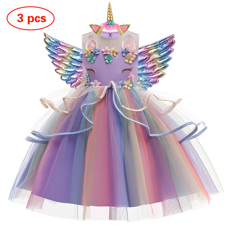 Girls 'Unicorn Bordado vestido de baile, Princess Dress, Birthday Dresses, Party Costumes, Children Clothing, New