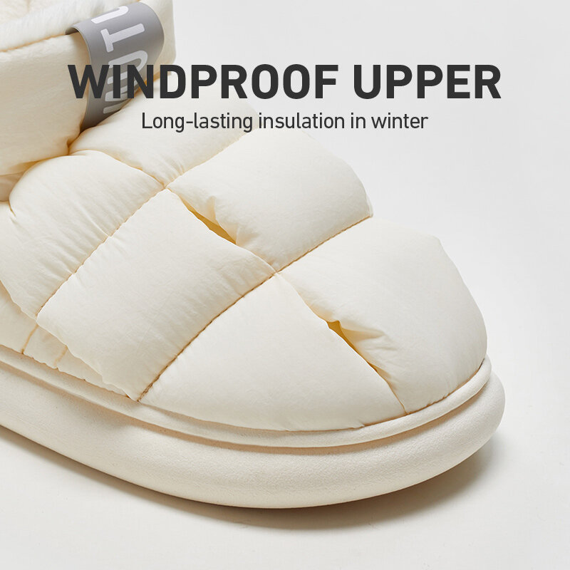 UTUNE-Zapatillas tobilleras de felpa para mujer y hombre, zapatos planos de casa, antideslizantes, con plataforma exterior, botas de nieve a prueba de salpicaduras