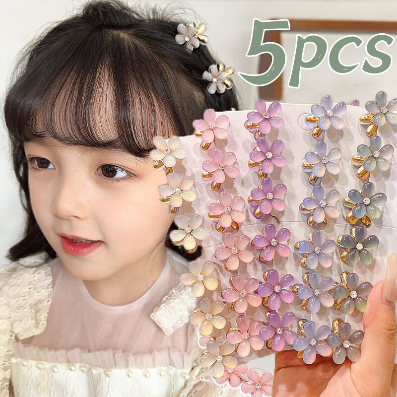 Opal Crystal Hairpins para crianças, Mini Flower Hairclip, Pequeno Headdress, Presilhas de cabelo doce coreano, Meninas bonitos, 5pcs