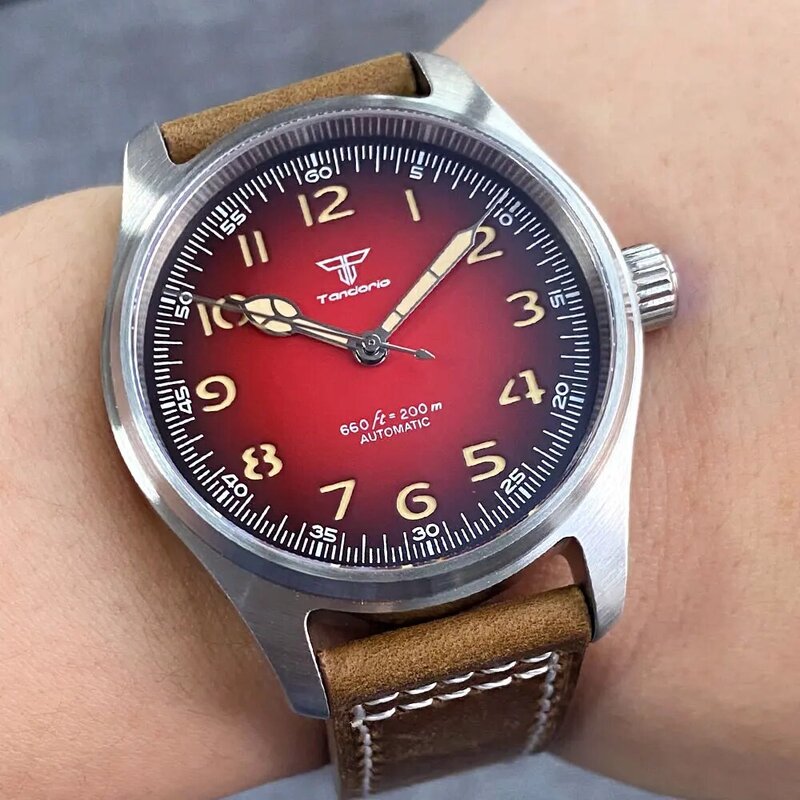 Tandorio-relojes mecánicos de piloto para hombre, accesorio de pulsera resistente al agua de 200M, con bisel pulido japonés, NH35, modo serpiente, color caqui