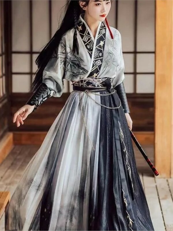 Chinese Traditional Hanfu Cosplay Costume Dresses Women SONG Dynasty Black Cool Gothic Dress Unisex