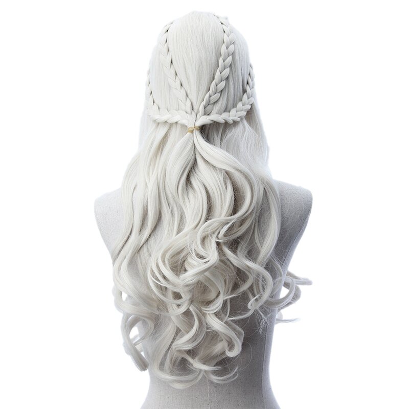 Womens Light Wavy Blonde Pale Gold Curly Wig Party Cosplay Costume Wigs