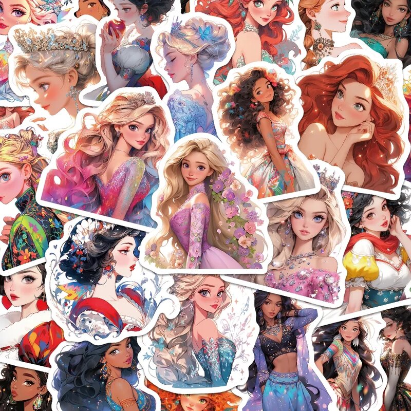 Disney Princesa dos desenhos animados Adesivos para Meninas, DIY Decalque, Laptop Decorativo, Bagagem, Notebook, Diário, Brinquedo Kawaii, Adesivo Presente, 10 Pcs, 30 Pcs, 50Pcs
