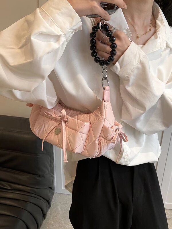 Bolso con lazo para mujer, bolsa de hombro y axilas, cadena Coreana de alta calidad, novedad de primavera