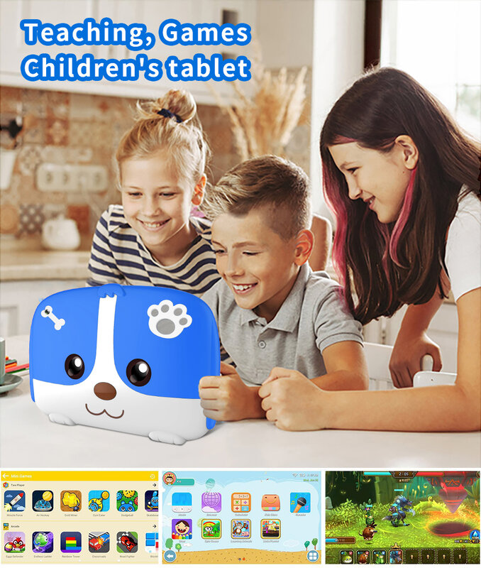 BDF Tablet anak-anak, 7 inci Quad Core Android 12 4GB dan 64GB WiFi Bluetooth pendidikan perangkat lunak diinstal 5G WiFi baterai 4000mAh