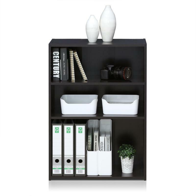 Furinno 3 Basic 3-Tier Bookcase Storage Shelves, Dark Walnut