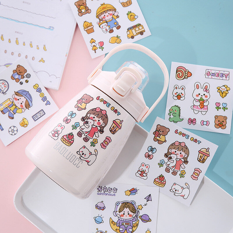 INS cute cartoon mug sticker account creativo a mano adesivo per cellulare adesivo in PVC trasparente per tazza d'acqua per studenti