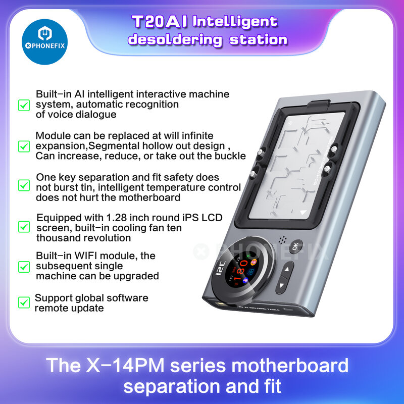 I2C T20 AI 지능형 납땜 제거 스테이션, 아이폰 X-15PM 안드로이드 마더보드용 IC 칩 가열 모듈, 휴대폰 수리 도구