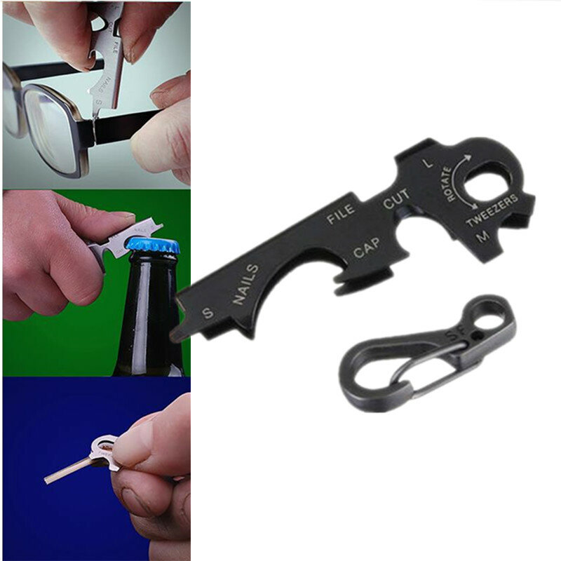 Stainless Steel Card EDC Tool Hook, Multi-Function Key Clip, Portable Key Holder, Cartão de Combinação, 8 em 1