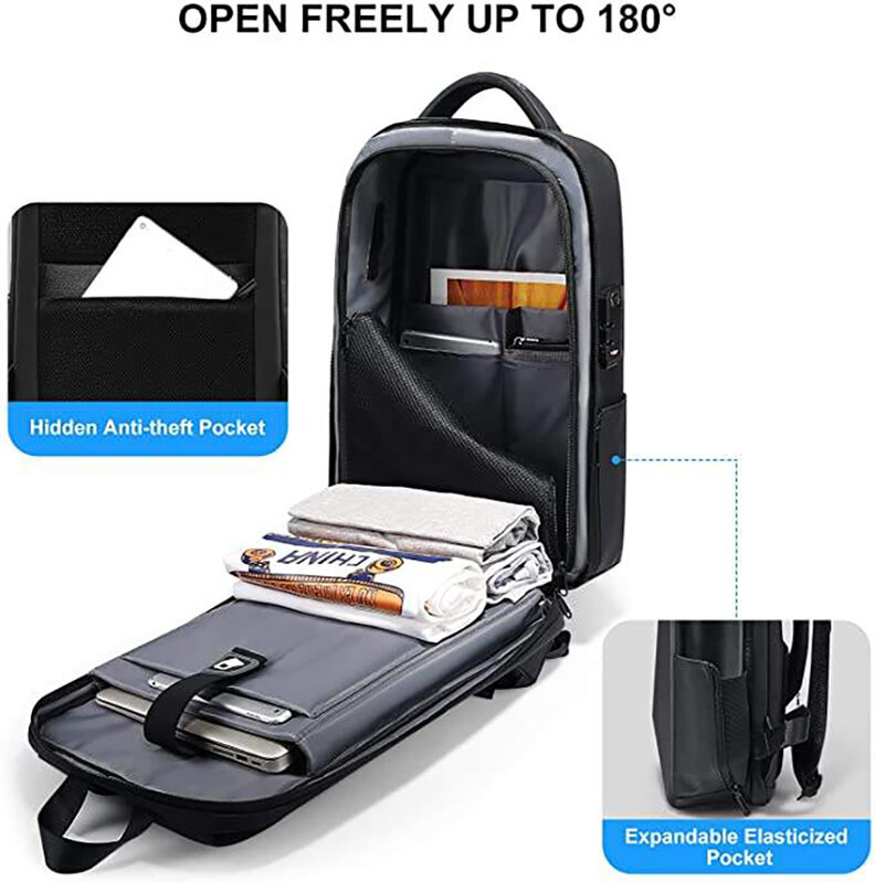Sac à dos pour ordinateur portable 15.6 "pour homme, sac à coque rigide extensible, sacs à dos étanches antivol TSA, chargement USB, sac de voyage d'affaires